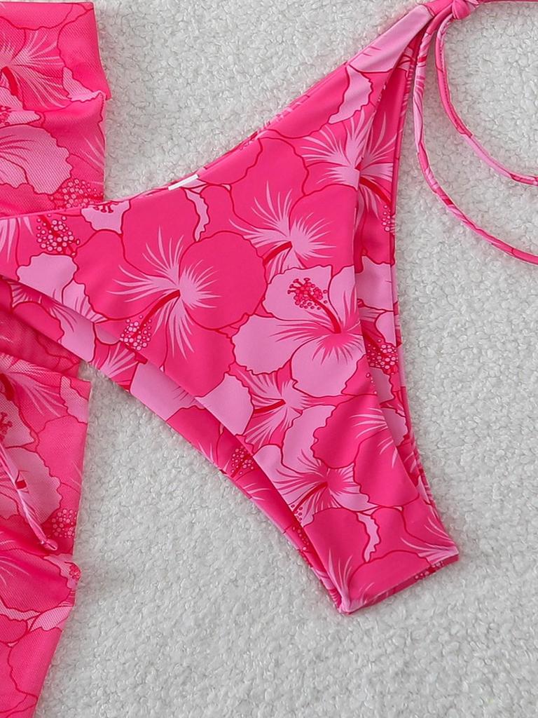 2026 Women's European & American High-Waisted Three-Piece Solid Color Swimsuit Bikini Set