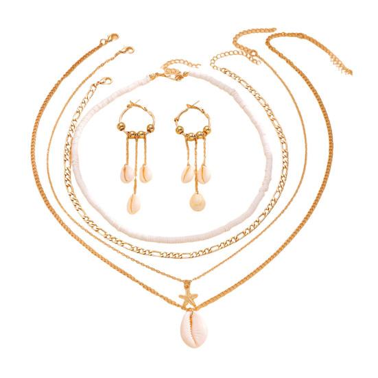 Natural Seashell Layered Necklace Tassel Ocean-Inspired Jewelry Beach Earrings Set Vacation Style Elegant Gift for Women