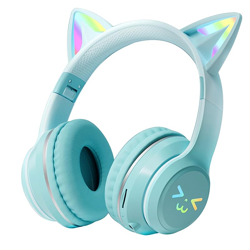 

kids headphones Megadream with microphone Wireless/Wired Hearing Protection child adult Dual use foldable cat ear headphones Cat ear LED light/both