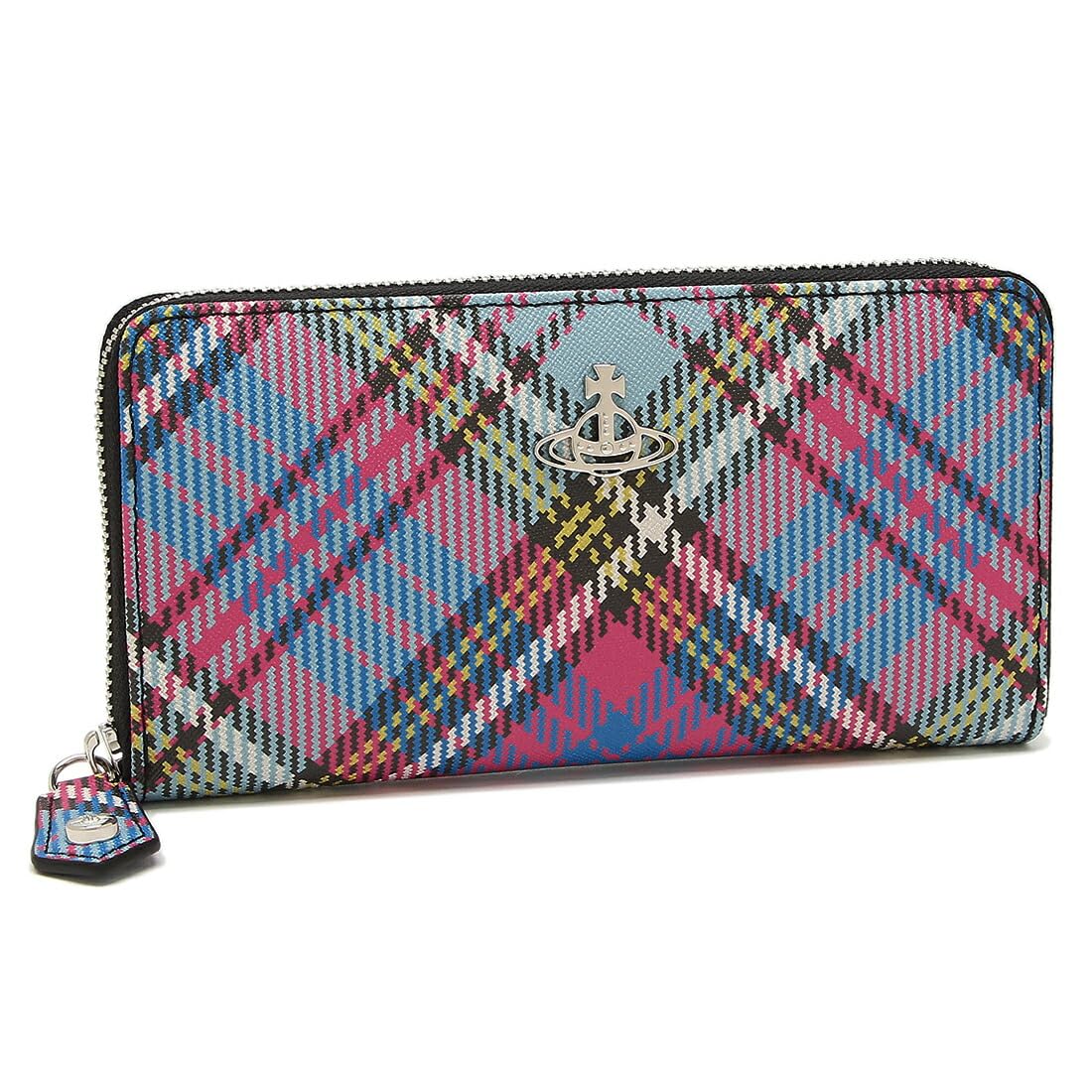 

Vivienne Westwood Biogreen Saffiano Long Wallet with Blue and 51050023 S000V O102 Zip-Around Design, Pink, Women s, [Used]
