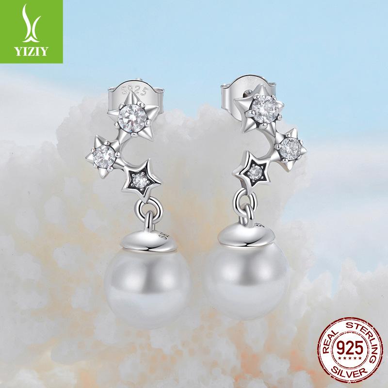 Boucles d'oreilles puces simples étoile en perles pour femmes, boucles d'oreilles en argent sterling S925 mode simples et élégantes