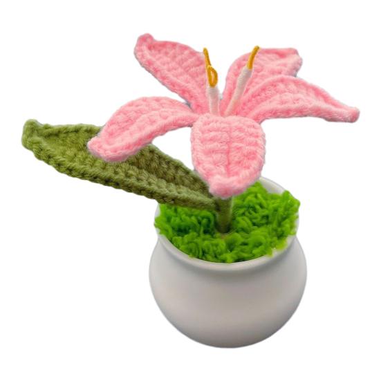 Tığ İşi Saksı Bitkileri Yapay Örgü Zambak Çiçeği Saksısıyla Birlikte El Yapımı Çiçek Hediyesi Anneye Öğretmene Kadın Arkadaşlara Doğum Günü Yıldönümü