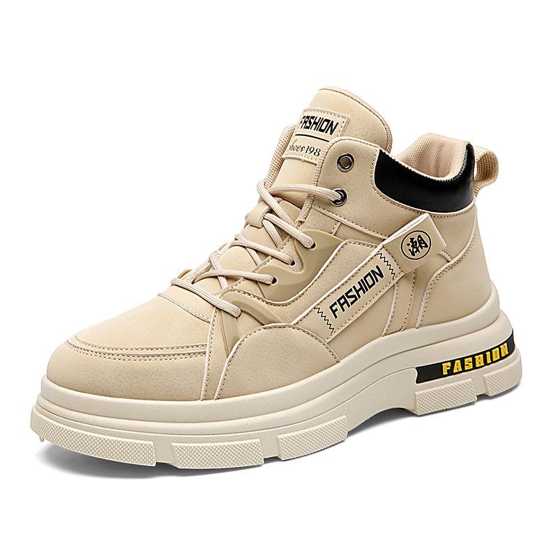 Autumn and winter outdoor trend men's shoes fashion high-top lace-up platform shoes retro style solid color casual Martin boots 2025