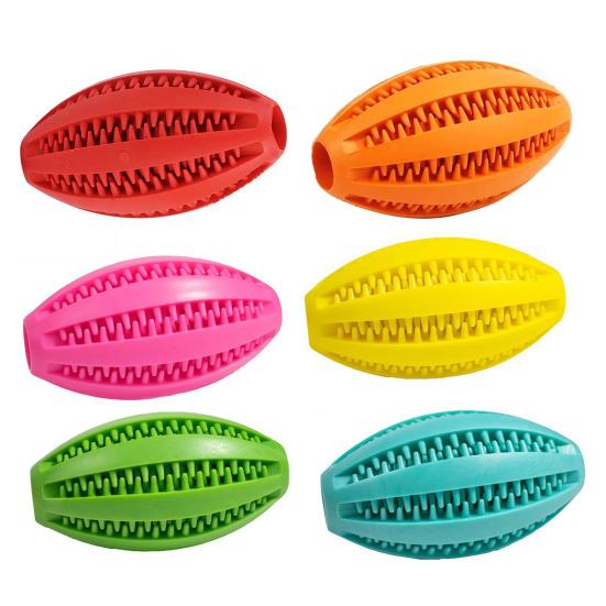 Pet Chew Toy Food Leakage Puzzle Slow Feeder Rugby Shape Natural Rubber Bite-Resistant Clean Teeth Massage Gums Dog Toy