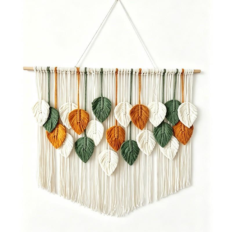 Bohemian Handwoven Leaf Tapestry Wall Hanging Living Room Bedroom Decor Cotton Tassel Art