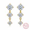 925 Sterling Silver Moissanite Drop Earrings for Women, Triple Round Cut Dangle Bridal Wedding Jewelry