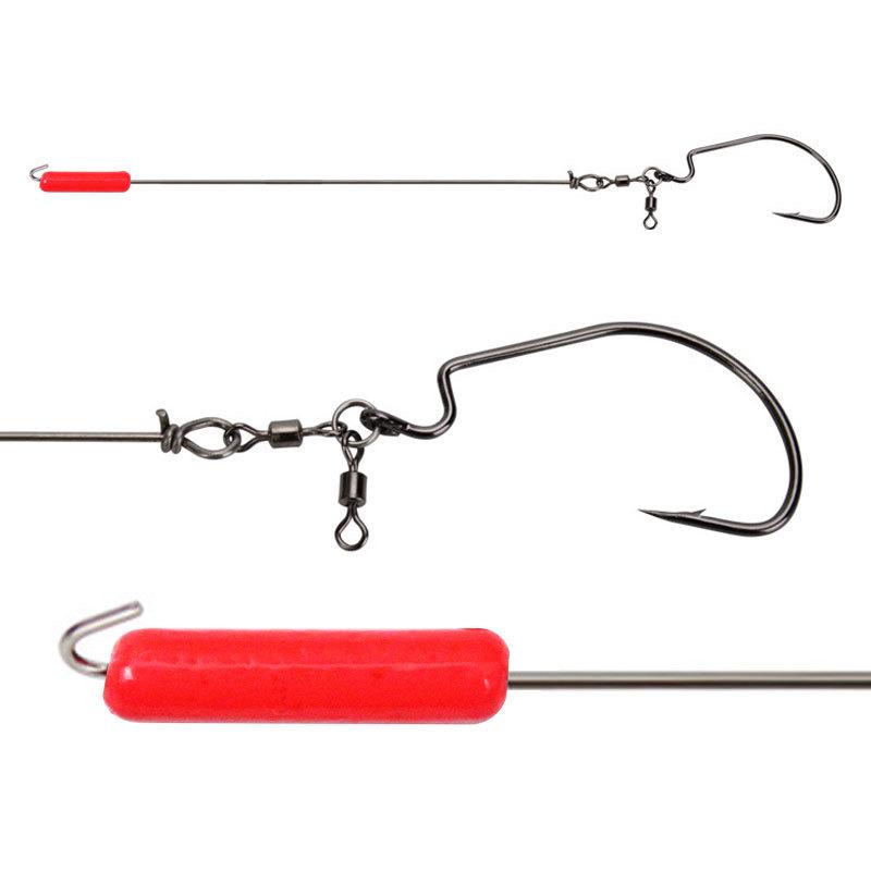 Crank Hook Steel Wire Group, Crank Single Hook Steel Wire Fishing Group Double Turn Ring Belt Lead Pendant Color Random (Red,crank hook wire set 1PCS)