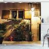 Rustic Wooden Door Shower Curtains Vintage Brick Wall Greenery Leaves Modern Retro Printed Bathroom Decor Bath Curtain Set Hooks