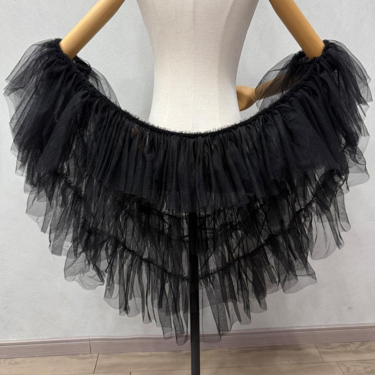 Women Multi Layer Irregular Tiered Tulle Shrug Detachable Pearl Strap Puff Flare Sleeve Cape Bridal Wedding Cover Up For Photoshoot Party Cosplay L чёрный