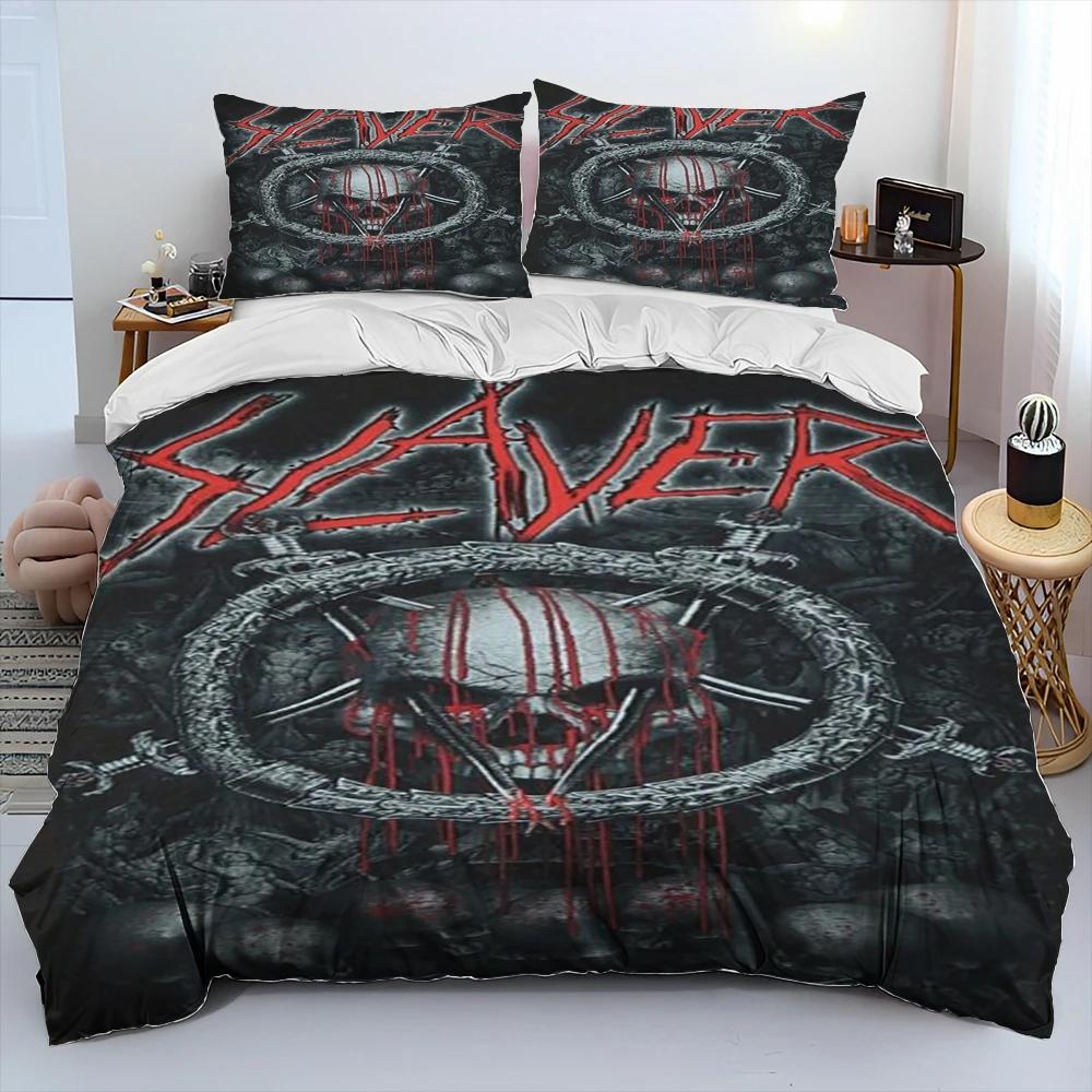 Slayer Heavy Metal Band Musik Bettdecken-Bettwäsche-Set, Bettbezug, Bettset, Steppdecke, Kissenbezug, King-Queen-Size-Bettwäsche-Set für Kinder