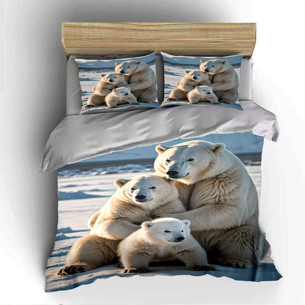 Polar Bear Family in Snow Bedding Duvet Cover Set (1*Duvet Cover 2*Pillowcases, without duvet insert)