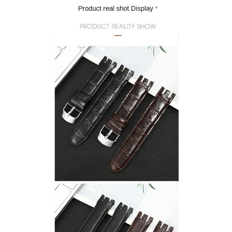Dla Swatch Pasek do zegarka ze skóry naturalnej Męski Yrs403 412 402G Wodoodporny Odporny na pot Zakrzywione wycięcie Pasek do zegarka 21mm
