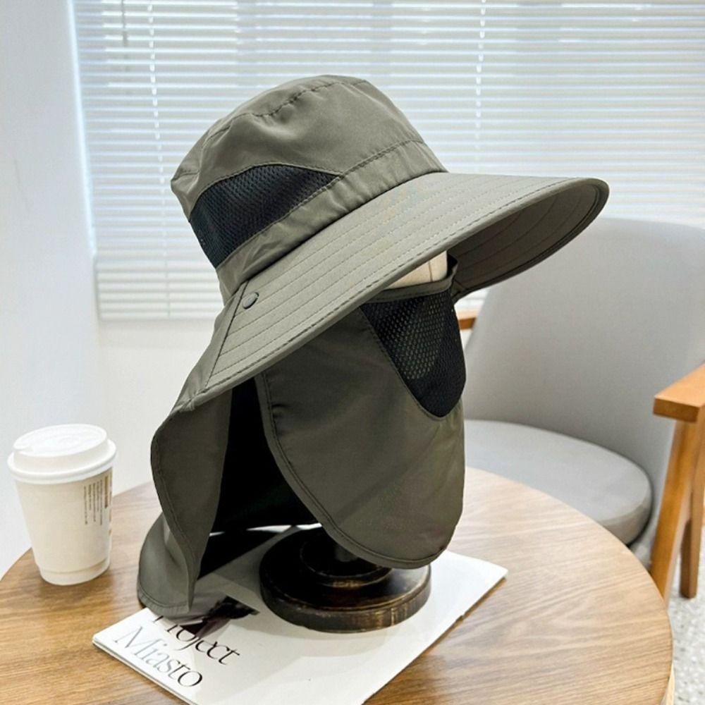 Cappello da Pescatore da Esterno Cappello a Secchiello a Tesa Larga con Coprinuca Uomo Estate Traspirante Rete Protezione Solare Visiera Cappellino Anti UV Unisex