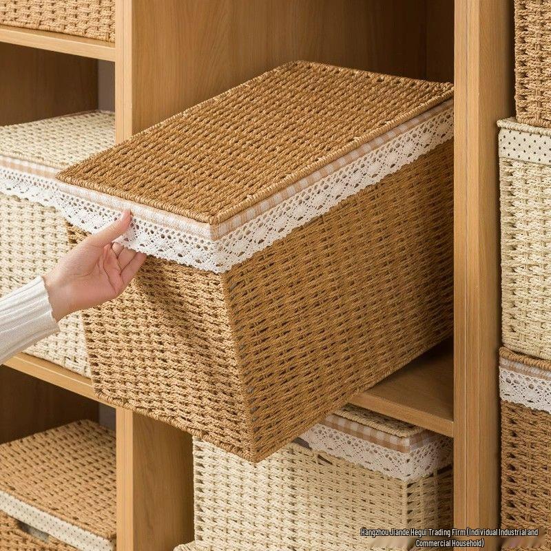 Japanese Style Imitation Rattan Storage Box for Clothes and Sundries Small [31*21*15cm]