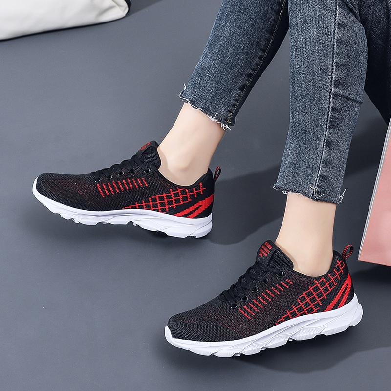 Women'S Casual Shoes  Fashionable And Breathable Walking Mesh Flat Sports Shoes Lace Up Round Toe Black Plus Mesh Running