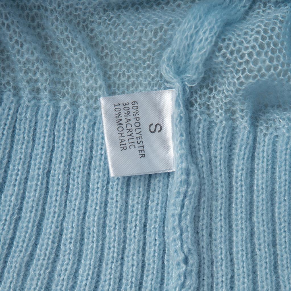 Women's Mohair Round Neck Pullover Sweater Spring Summer Semi-sheer Comfortable Knit Base Top