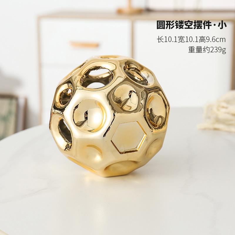 Electroplated Gold Ball Ornament Hollow Ceramic Vase Living Room Office Bookcase Ball Ornament Abstract Flower Arrangement Gifts