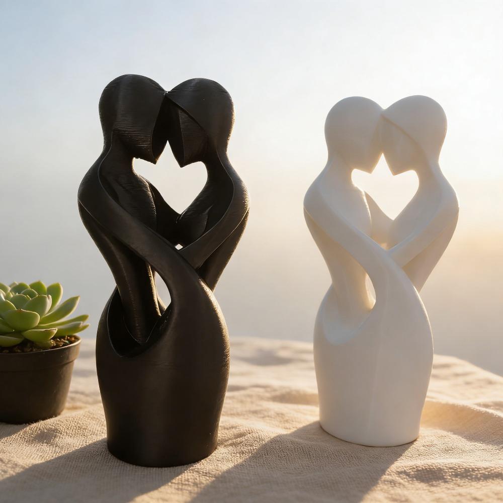 Modern Minimalist Sculptures of Lovers Embracing Each Other, Sculptures of Intertwined Lovers, Valentine's Day Home Decorations