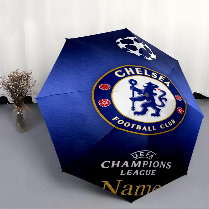 Custom Name Chelsea Football Club Theme Automatic Umbrella, Lightweight & Portable, 8 Rib, Perfect for Outdoor Travel, Birthdays, Christmas, Gifts.