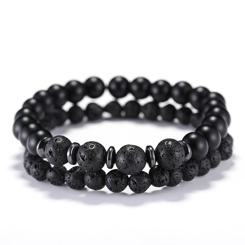 

2Pcs/Set Strand Bracelet For Men Volcanic Rock Howlite Beaded Braslet Hematite Healing Braclet Leisure Versatile Accessories лавовый