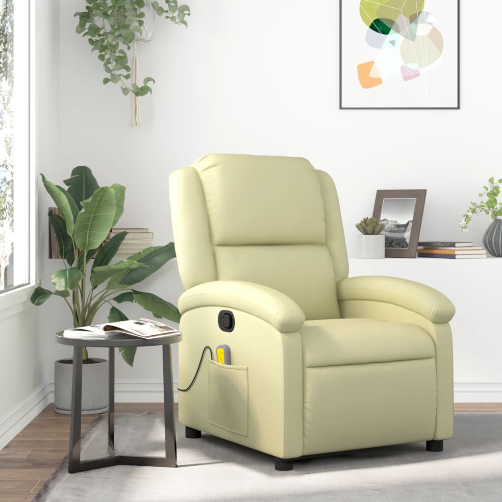 Massage Chair Relax Chair Genuine Leather Cream
