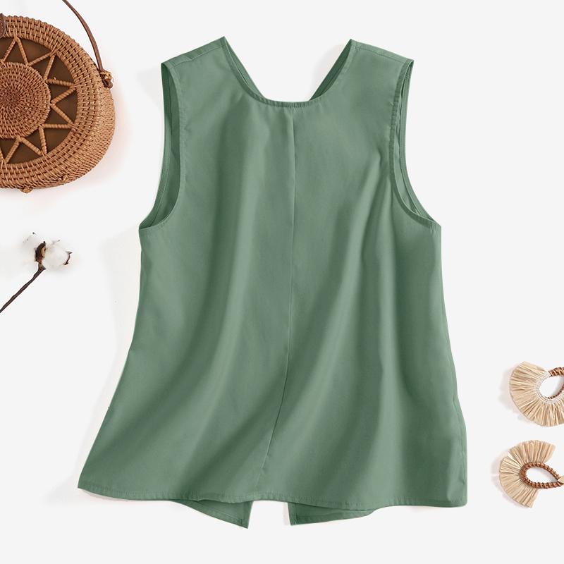 

VONDA женский летний однотонный свободный жилет без рукавов с круглым вырезом и пуговицами 3XL светло-зеленый