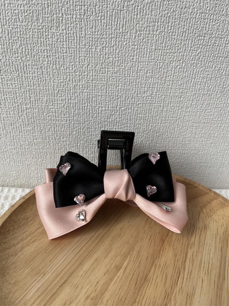 Bowknot Hair Claw Clips Fashion Pink & Black Temperament Square Hairpin Zircon Trendy Headdress Girls