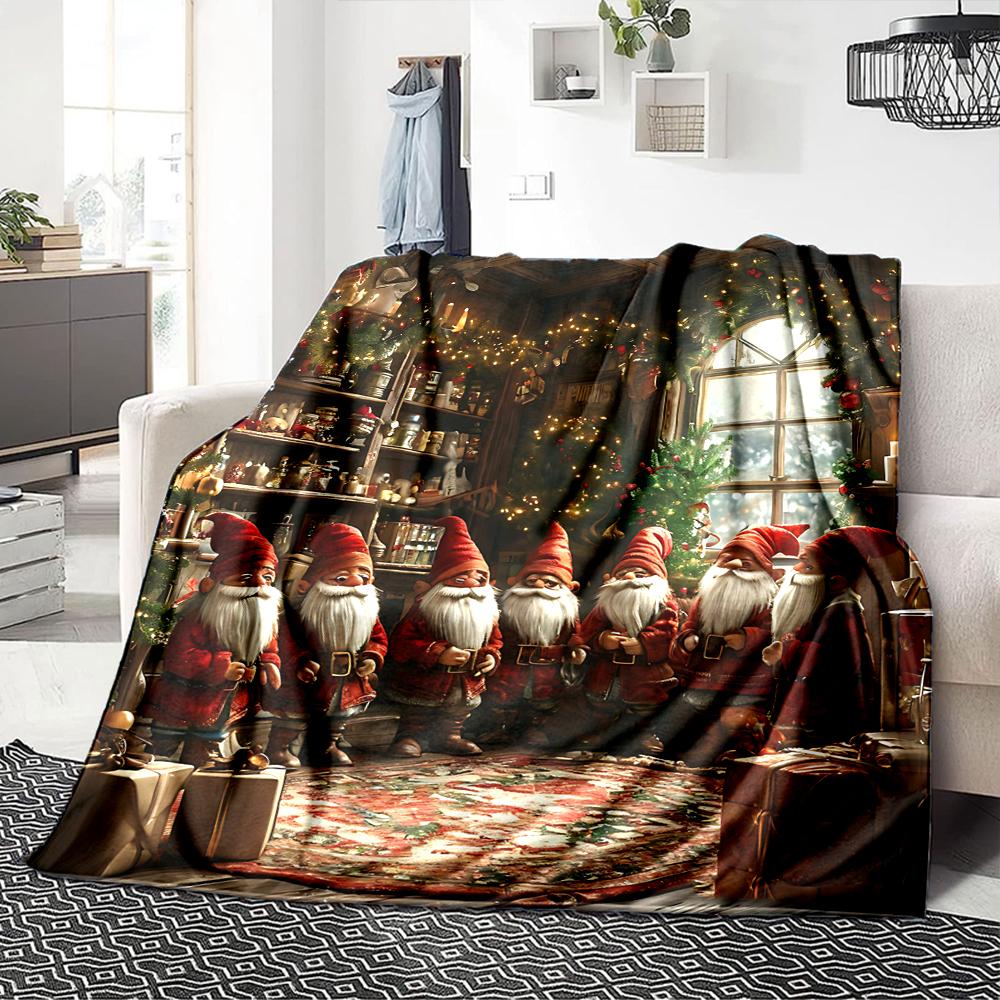 1Pc Christmas Gnome Trio Blanket Soft Throw Blanket For Home Bedroom Bed Sofa Travel Office Solid Christmas Blanket