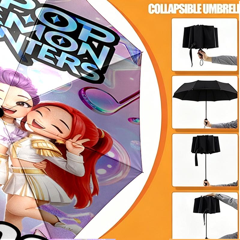 Custom Name Personalized KPop Demon Hunters Print Umbrella, Auto Open Close, 8‑Rib Sturdy Frame, Commute Camping Hiking Use, Birthday Gift