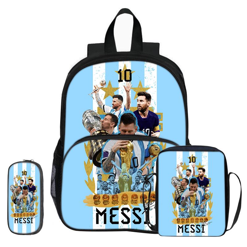 M-Messi 3Pcs Set with Front Pocket Backpack Football Sports Shoulder Bags Football Star Pencil Bag Student School Bags Rucksack