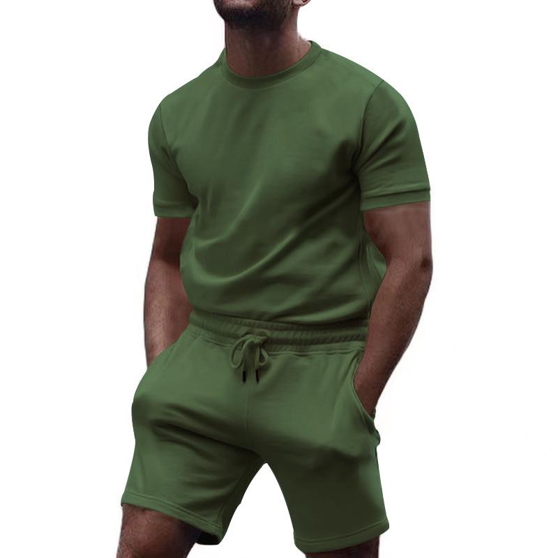 

2026 European Style Men s Casual Two-Piece Set: Short-Sleeved T-Shirt & Shorts XXXL армія зелений колір