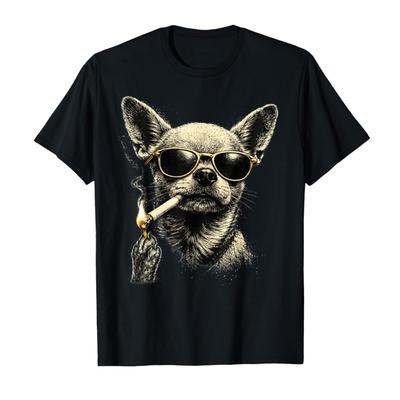 Dog Smoking Cigarette Funny Chihuahua Meme T-shirt For Men Women 100% Cotton T Shirts Short Sleeve Tops 0204-1 - Men's Summer...