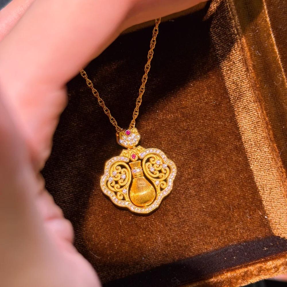 Eastern Blessing Necklace Rotating Eight Directions Wealth Pendant with Diamond Accents