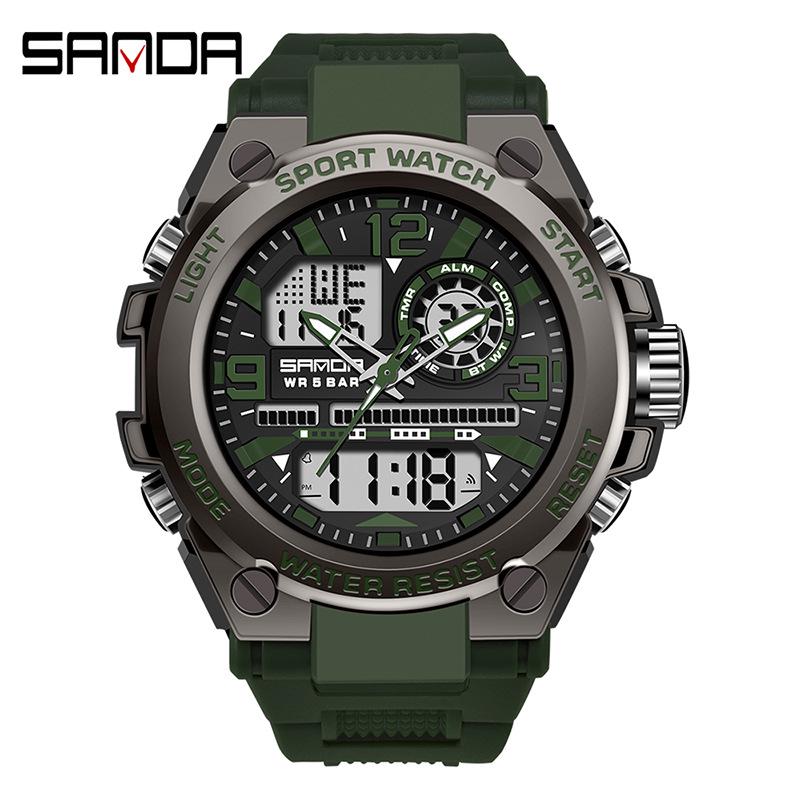 Sanda Men's Multifunctional Dual Display Luminous Waterproof Sports Watch for Teens