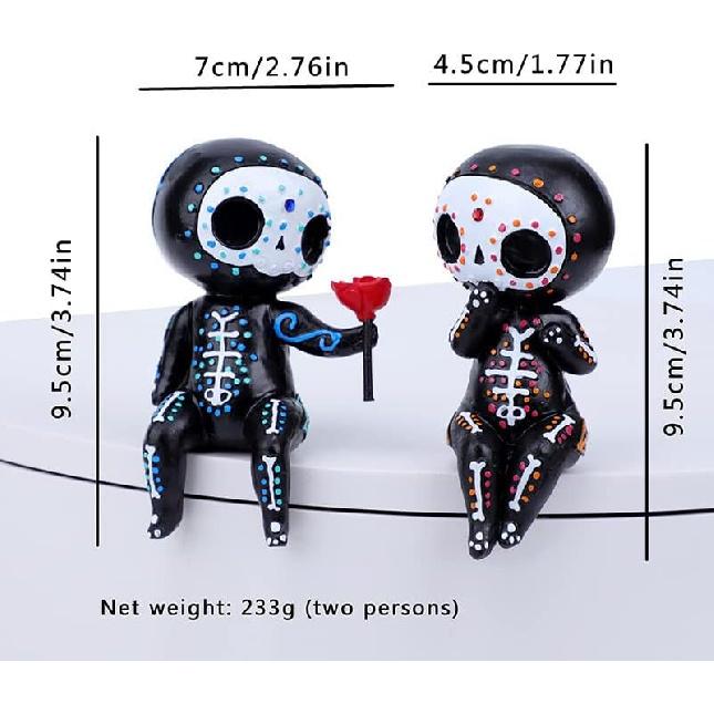 Sugar Skull Decor - Sugar Skull Couple Statue for Halloween Home Decor - Day of The Dead Decor for Home - Resin Crafts Skeleton Memorial Sculpture -