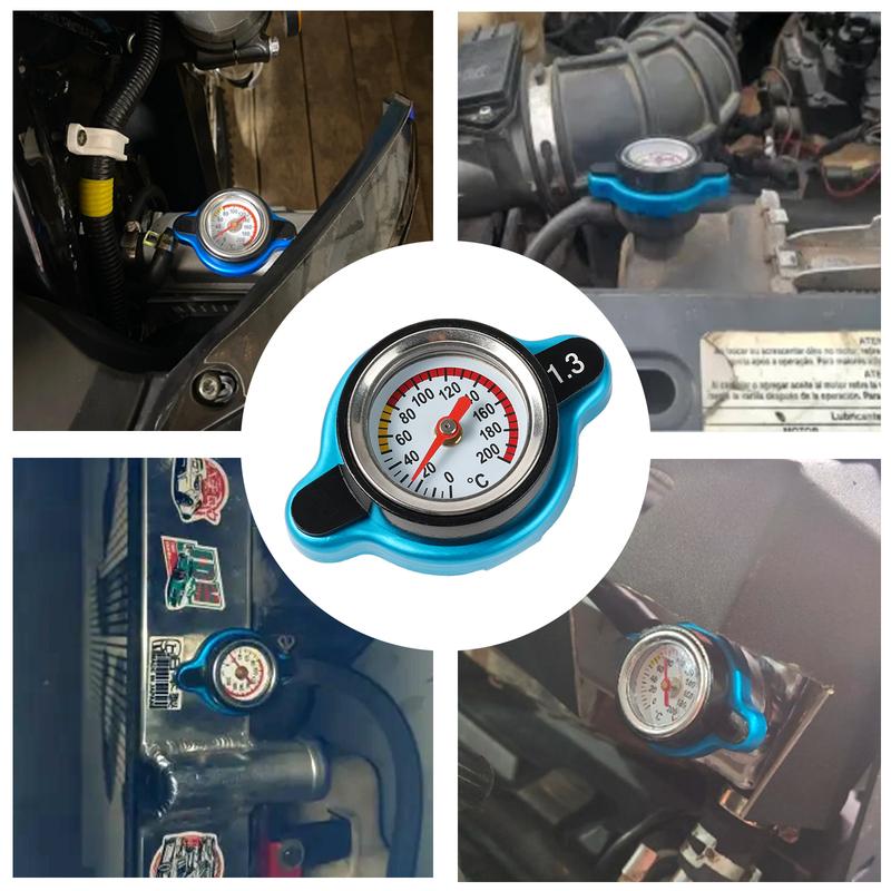 Racing Engine Radiator High Pressure Cap 1.3 Bar Big Head With Water Temp Gauge Blue Water Tank Cover Replacement Car Motorcycle