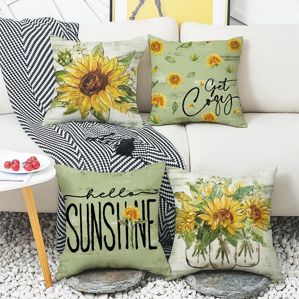 Spring and Summer New Home Sofa Cushion Plant Flower Pillow Letter Printing Heat Transfer Linen Nordic