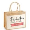 Beach Bag - PLANETEE - Jute with Pocket Psychiatrist On Vacation - Cotton - Large Capacity - Printed In France