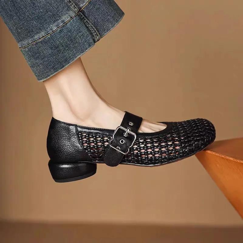 Fashion 2025 Hot Sale Ladies Shoes Shallow Women's High Heels Fashion Buckle Strap Dress New Hollow Out Versatile Non-Slip Heels Women