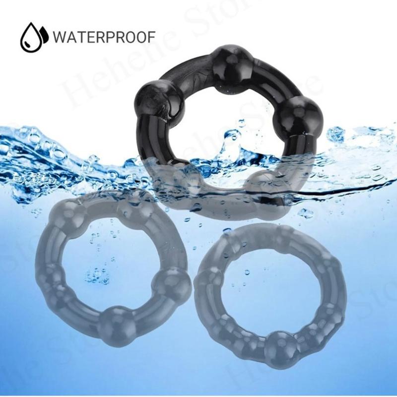 Silikonperle Penisring Mann Utsatt Ejakulasjon Varig Ereksjon Leke for Menn 3 stk