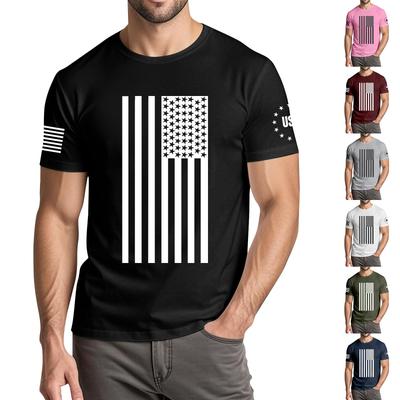 Camiseta Masculina Casual da Moda com Estampa de Dia da Independência, Gola Redonda e Manga Curta