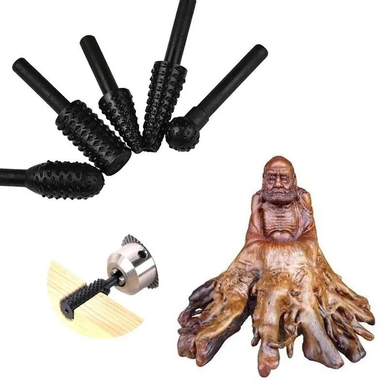 5 Stück/Set Spezial-Form-Rotationsfeile für die Holzbearbeitung Holzschnitzmesser Holzfeile Schleifkopf Präge-Rotationsfeile (Schwarz & Grau)