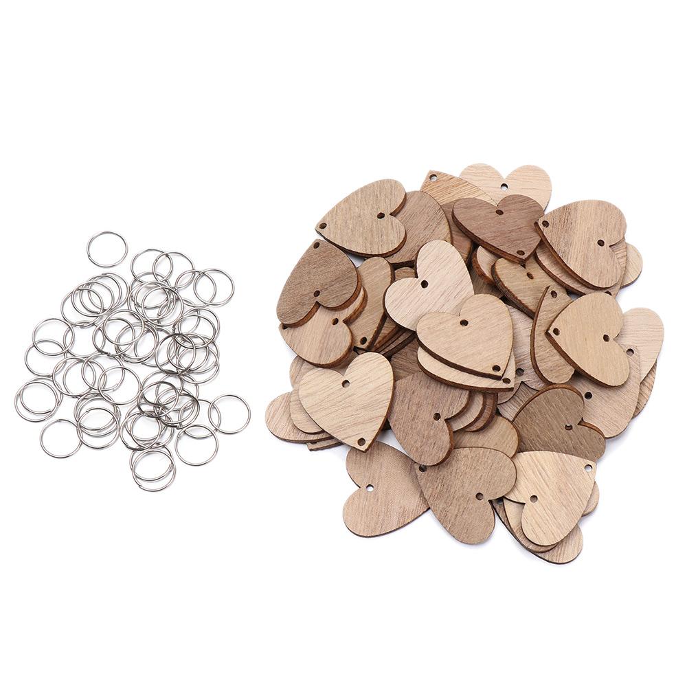 50pcs/set Handmade Star/Heart/Round Shape With Holes Ring Clips Wood Slices Wooden Circle Discs Tags Plaque Board Hanging Label
