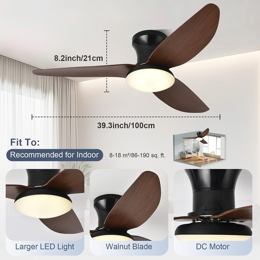 Ceiling Fans with Lights and Remote/APP Control Flush Mount Smart Fan Lights Dimmable 6 Speeds Timer for Living Room Bedroom