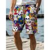 2024 Skull Flower Graphic Men's Resort 3D Printed Board Shorts Swim Trunks Elastic Waist Drawstring Hawaiian Style Holiday Beach