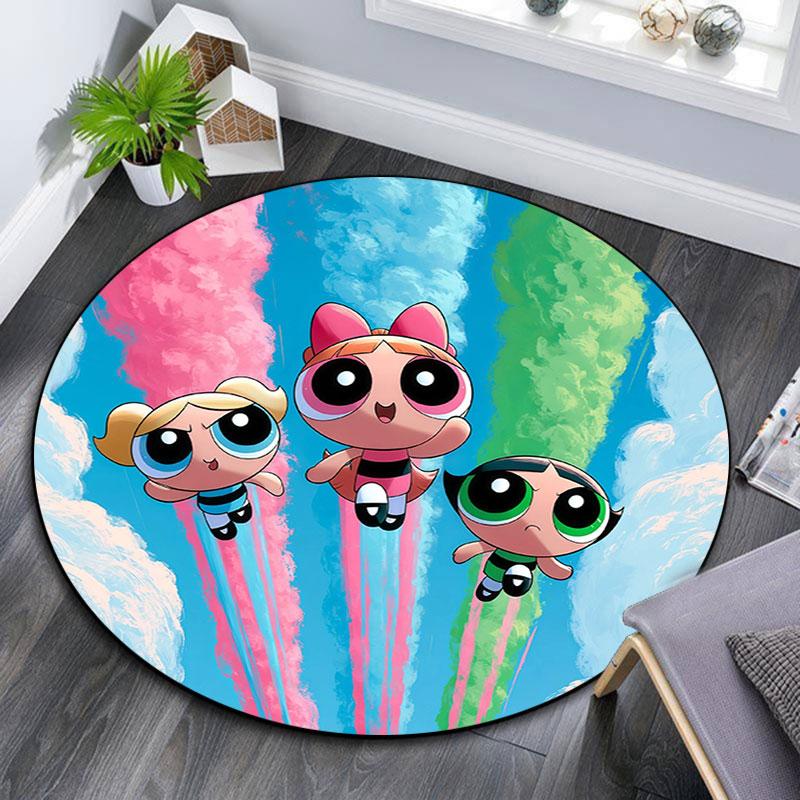 The Powerpuff Girls,Round Area Rug,Carpet Rug for Living Room Bedroom Sofa Playroom Decor,Non-slip Floor Mat