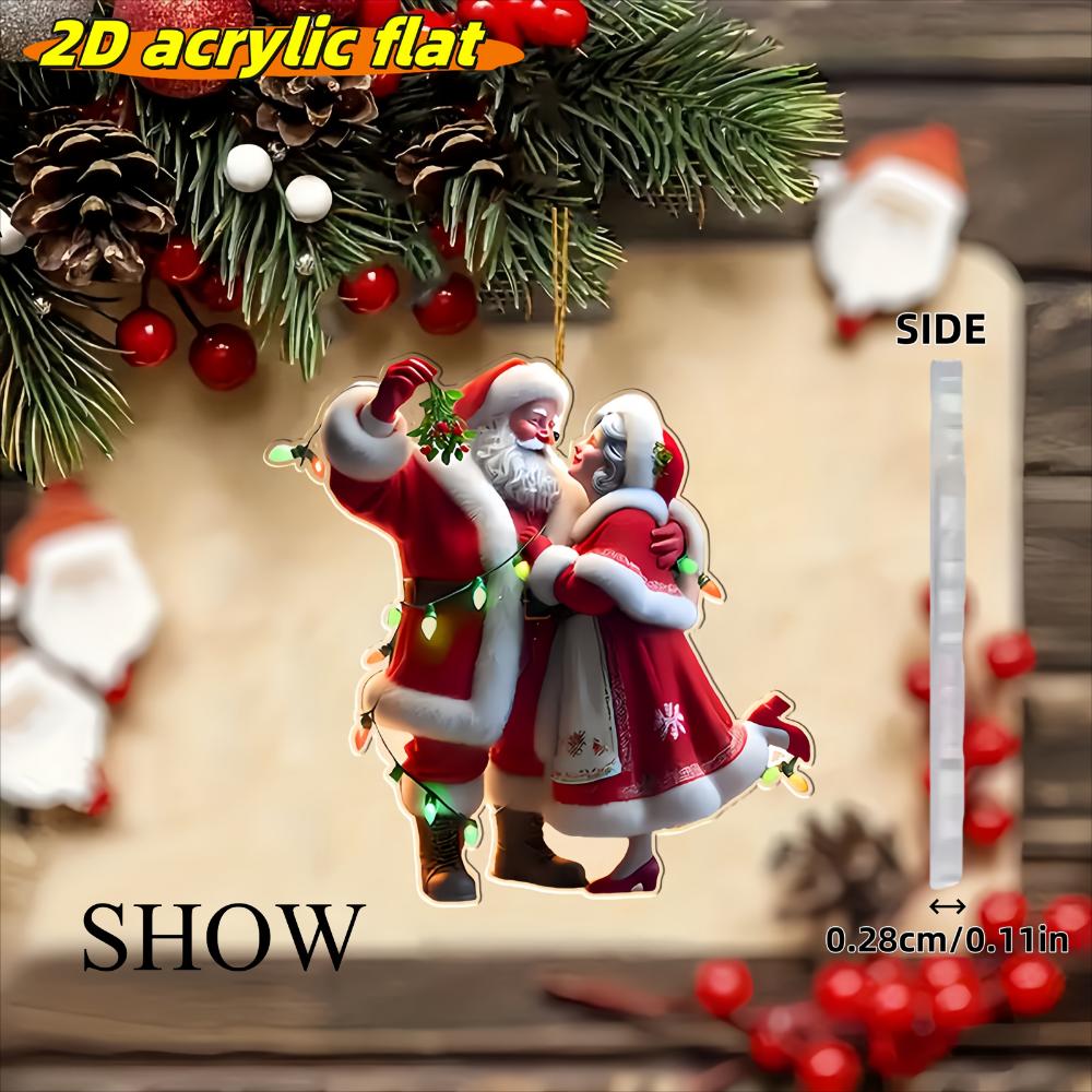 Padrão plano 2D de Papai Noel decoração de feriado pingente para espelho retrovisor de carro chaveiro pingente para mochila presente de aniversário pingente para árvore de Natal