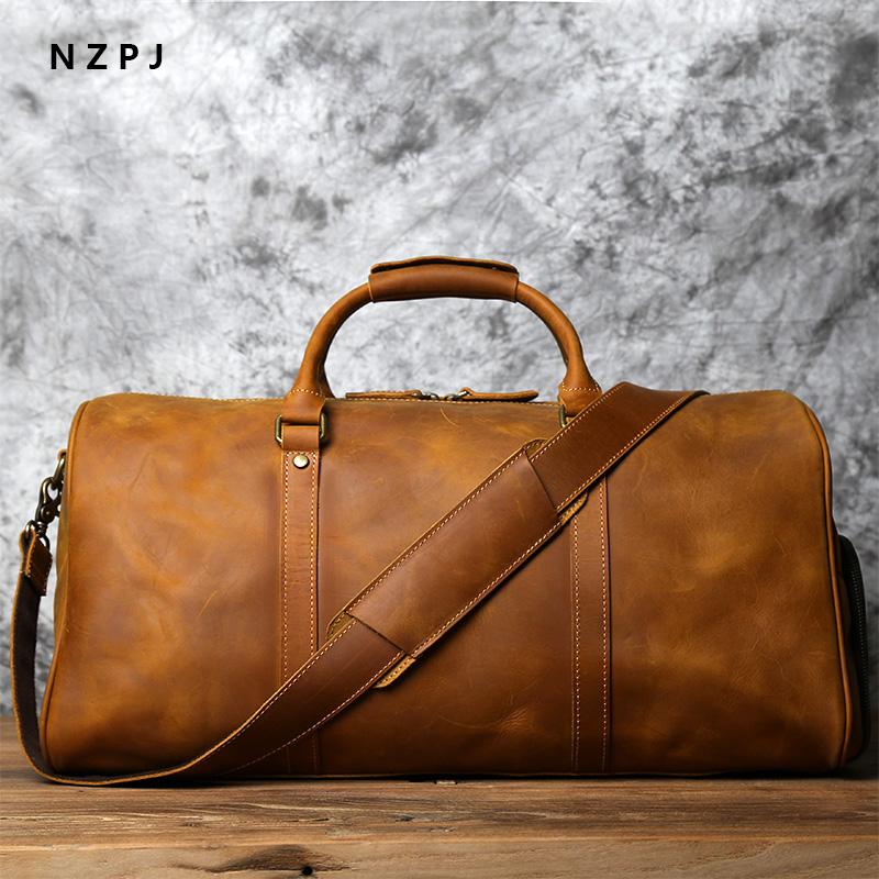 Retro Leather Bag First Layer Cowhide Large Bag Business Trip Handbag Shoulder Messenger Bag