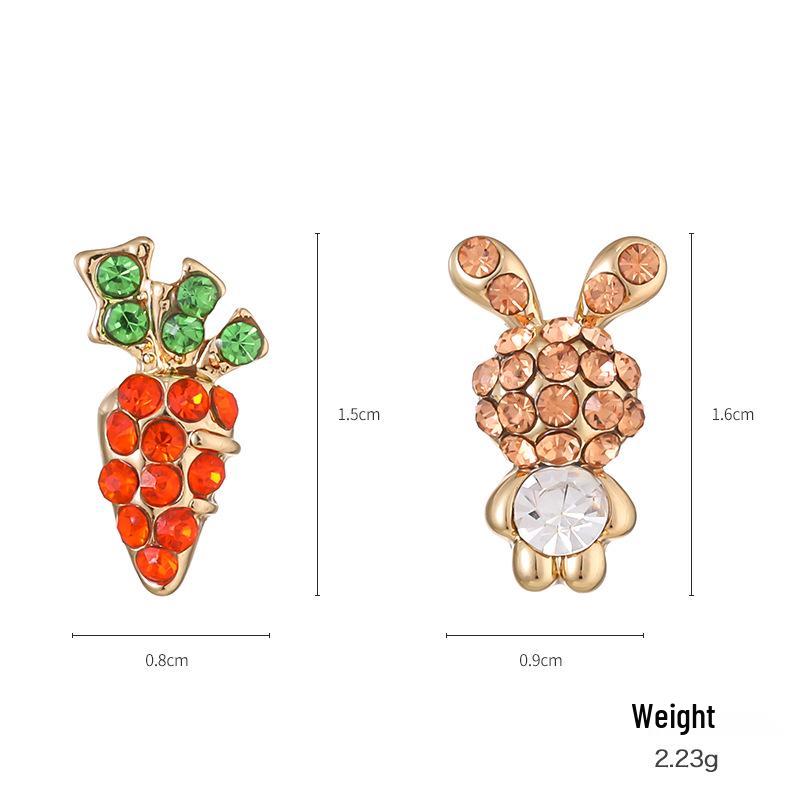 Kenjie 2024 S925 Silver Heart Zircon Cross-Border Rabbit Carrot Asymmetrical Earrings
