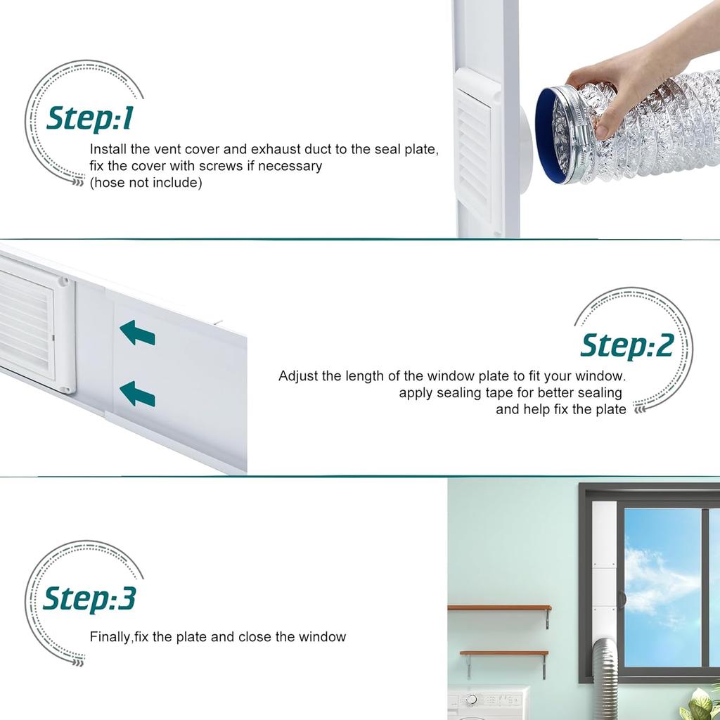 Dryer Vent Window Kit,4" Adjustable Window Vent Kit with Outdoor Dryer Vent Cover